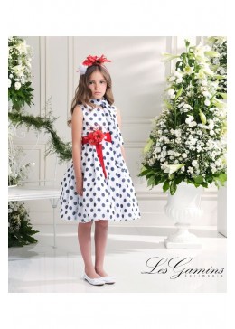 Les Gamins белое в горошек нарядное платье для девочки 503229
